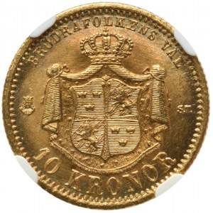 Szwecja, Oskar II 10 koron 1874 - NGC MS66 