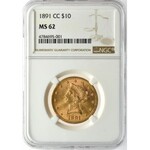 USA 10 dolarów 1891 Carson City - NGC MS62