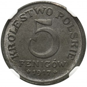Królestwo Polskie, 5 fenigów 1917 - NGC MS64 okazowy