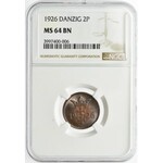 Free City of Danzig 2 pfennig 1926 - NGC MS64 BN