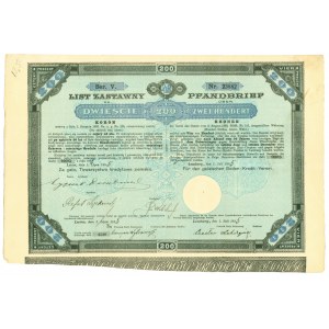 List Zastawny Galicyjskie Towarzystwo Kredytowo Ziemskie 200 koron 1895