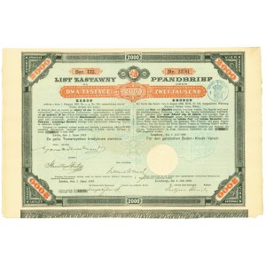 List Zastawny Galicyjskie Towarzystwo Kredytowo Ziemskie 2.000 koron 1893 - rzadki