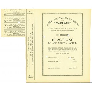 S.A Składów Towarowych Warrant Em.2 10x 10.000 marek 1923