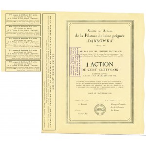 Przędzalnia Wełny Czesankowej Dąbrówka 1x 100 złotych 1928