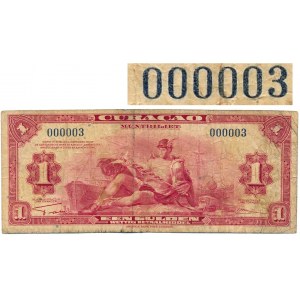 Curacao 1 gulden 1942 W/O Prefix - amazing low serial number 0000003