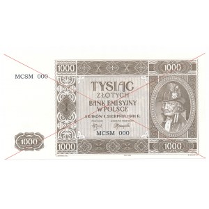 1.000 złotych 1941 MCSM 000 Próba z przekreśleniami - tylko 12 sztuk