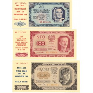 Zestaw 20/100/500 złotych 1948 z nadrukami