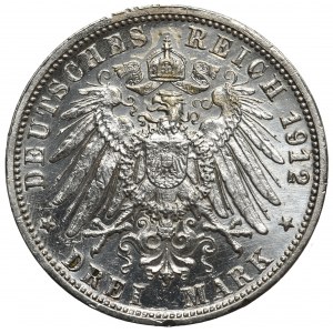 Niemcy, Wirtembergia 3 marki 1912 F Stuttgart