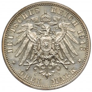 Niemcy, Saksonia 3 marki 1913 E - Rocznica bitwy pod Lipskiem - Lustrzana