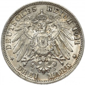 Niemcy, Wirtembergia 3 marki 1911 F