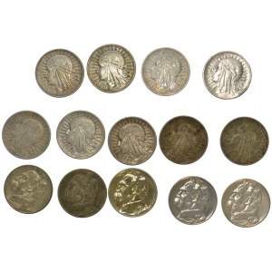 Zestaw srebrnych monet II RP - 5 złotych Piłsudski i Głowa Kobiety
