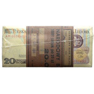Zgrzewka bankowa 20 złotych 1982 -AM- 1.000 sztuk 