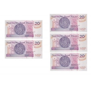 Banknotes lot 5x20 złotych 1994 -AA- low serial numbers