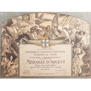 Nicht anerkannter Künstler, Frankreich, Gedenkdiplom der Kolonialausstellung in Marseille, 1906.