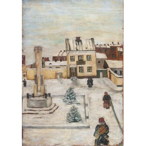 Artysta nierozpoznany, Rynek w Tymbarku zimą, ok. 1920 r.