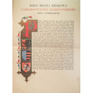 Hard copy, First page of the message of the City Council of Krakow to the Jagiellonian University