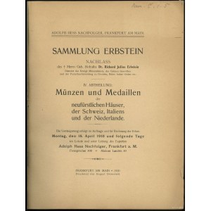 Adolph Hess Nachf. - Sammlung Erbstein nachlass des ✝ Herrn Geh. Hofraths Dr. Richard Julius Erbstein, Direktor des Köni...