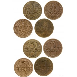 Poland, Lot 4 x 5 pennies, 1923, 2 x 1928, 1937, Warsaw