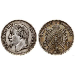 France, 5 francs, 1868 BB, Strasbourg