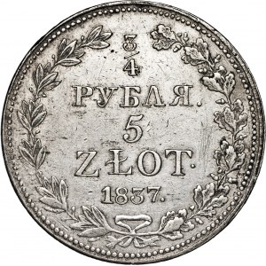 Królestwo Polskie, 3/4 rubla / 5 złotych 1837, MW, Warszawa