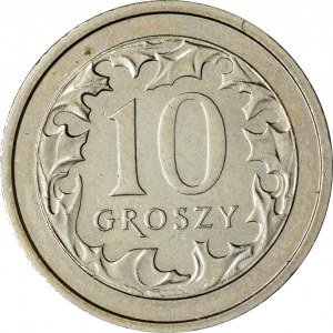 III RP, 10 groszy, 2006, „odwrotka” 180 stopni