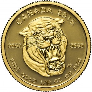 Kanada, 5 dolarów, 2015, tygrys, AU 9999, 1/10 OZ