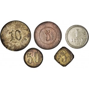 Zestaw pięciu niezidentyfikowanych monet dominialnych z monogramem EL,