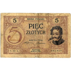 Polska, II PR, 5 złotych, 28 Lut. 1919 r., Mił. 49.b