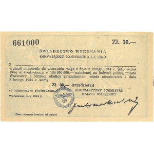 Świadectwo wykonania obowiązku kontrybucyjnego, 1944, 