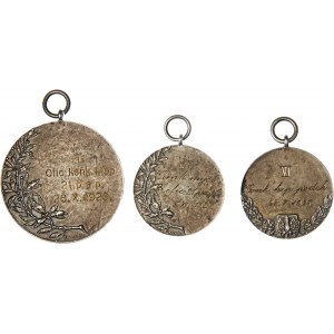Zestaw trzech medali nagrodowych (z grawerunkiem) z wojskowych zawodów hippicznych i myśliwskich, 1927, 1928, brąz srebrzony