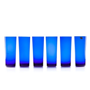 Komplet sześciu kobaltowych szklanek - Krośnieńskie Huty Szkła
