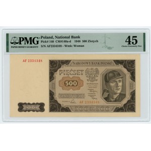 500 złotych 1948 - seria AF - PMG 45