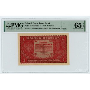 1 Polish mark 1919 - 1st CV series - PMG 65 EPQ