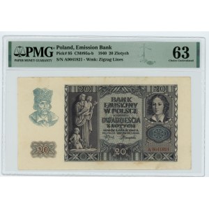 20 złotych 1940 - seria A - PMG 63