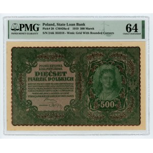 500 Polish marks 1919 - 2nd series AK - PMG 64