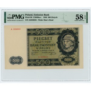 500 Zloty 1940 - Serie A - PMG 58 EPQ