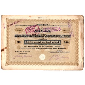 Krakus Przemysł Spirytusowy i Chemiczny, Em. 3, 280 mkp 1920 - NIE NOTOWANY