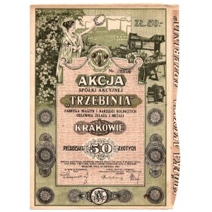 TRZEBINIA Továreň na poľnohospodárske stroje a náradie Zlieváreň železa a kovov,50 PLN 1924