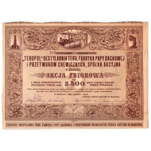 TEROPOL Teru Distillery, Roofing Paper and Chemical Processes S.A. factory in Krakow, 5x2500 marks 1922