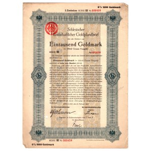 Wrocław 1000 Goldmark papiery rentowne Schlesischer Landschaftlicher Goldpfandbrief
