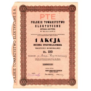 Polská elektrárenská společnost, 100 zlotých 1934 - - registrovaná přednostní práva