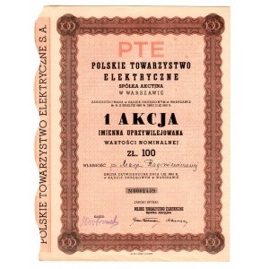 Polskie Towarzystwo Elektryczne, 100 zł 1934 - - imienna uprzywilejowana