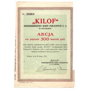 Kilof Przedsiębiorstwo Robót Publicznych w Krakowie - 500 marek polskich 1922