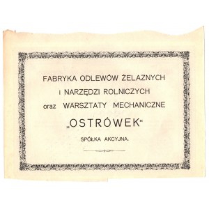 Iron Foundry and Agricultural Tools Factory and Mechanical Workshop OSTRÓWEK - I Em., - 5,000 marks