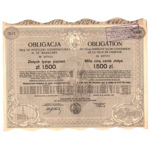 Pożyczka Konwersyjna m. st. Warszawy - obligacja 1500 złotych 1926