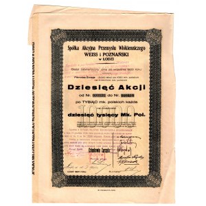 WEISS and POZNAŃSKI Sp. Akc. of the Textile Industry - Em.,1 - 10 x 1,000 Polish marks 1921