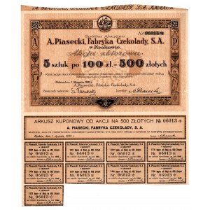A. Piasecki Fabryka Czekolady S.A. in Cracow - 5 x 100 zlotys 1933