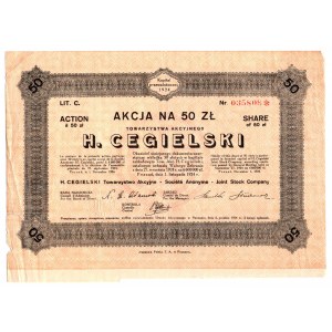 H. CEGIELSKI Towarzystwo Akcyjne - 50 złotych 1924 Poznań - RZADKA