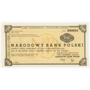 Czek Podróżniczy o wartości 200 złotych - WZÓR bez perforacji 0000000