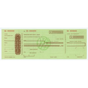 National Bank of Poland - Cash check Series KG 0000000 MODEL